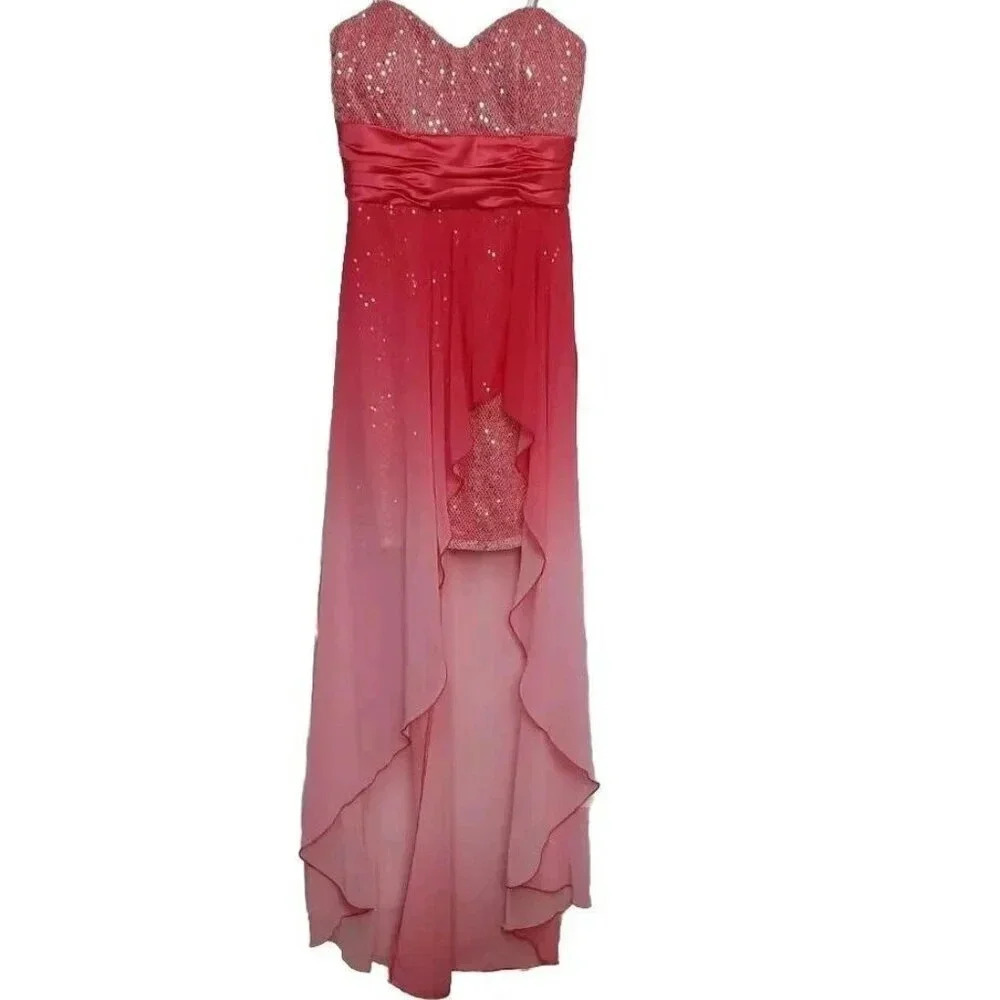 Speechless Pink Ombre Sequined High Low Strapless Gown Dress Size 3
